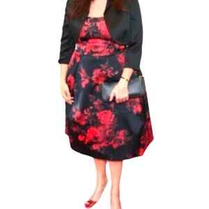 NWT/Lord & taylor Floral Rose print Strapless Black Formal Dress SIZE 12